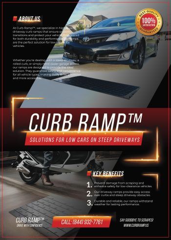 RampFlex driveway curb ramp for low-clearance vehicles, ensuring smooth entry over steep driveways.