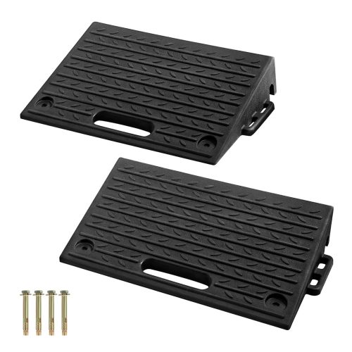 Curb Ramp For Driveways, Garages & Doorways - 2 PC - 4 Rise Height - Portable Rubber Ramps For Vehicles & Mobility Aids