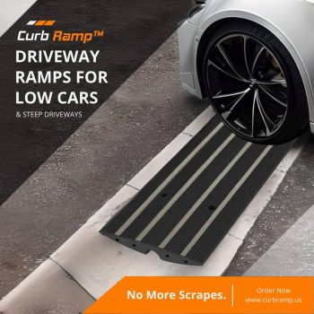 Car ramp for street gutter and driveway entry to prevent low car scraping and damage