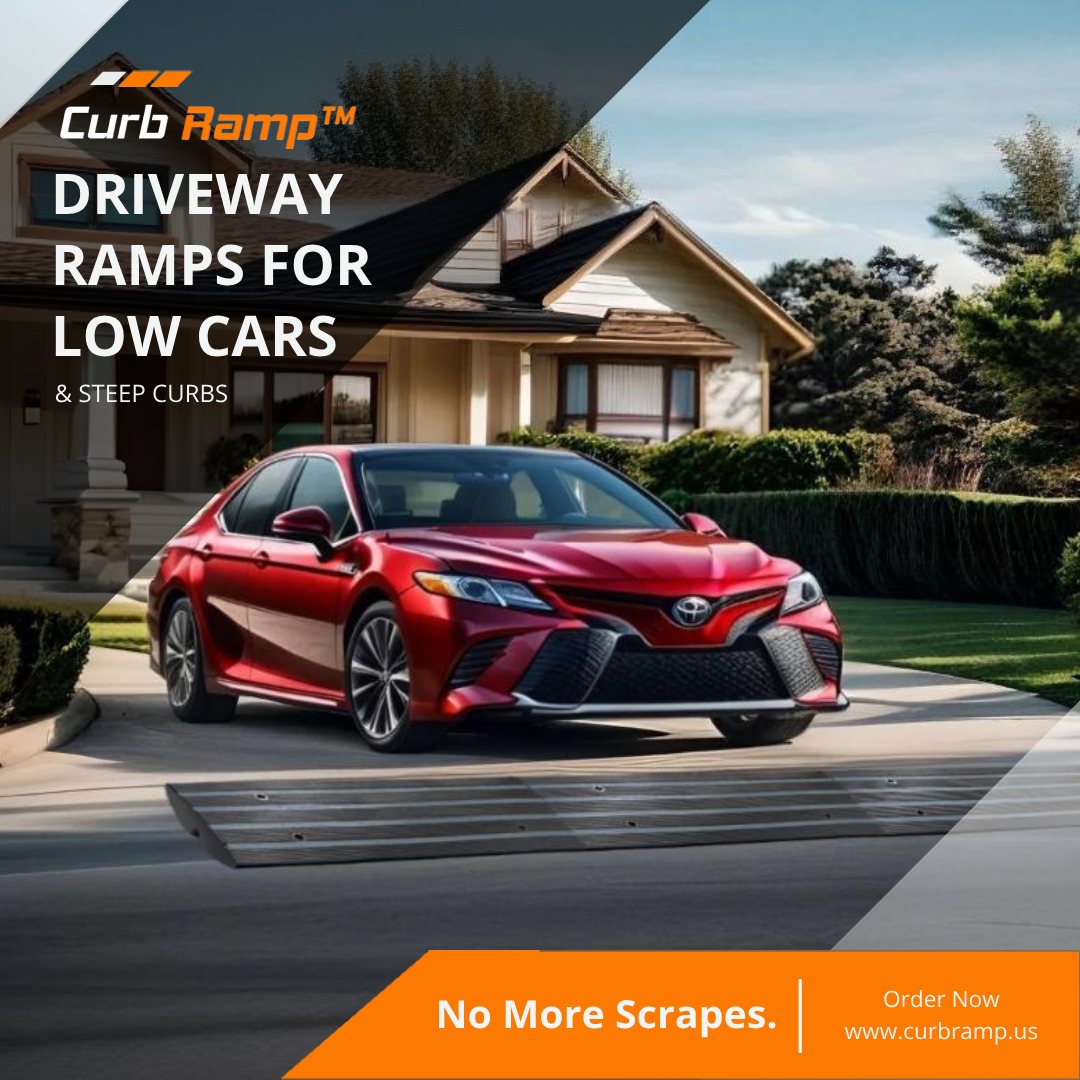 Driveway curb ramp for low cars preventing front bumper scrapes on steep curb