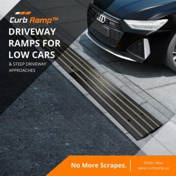 Driveway curb ramps for low car clearance to avoid scraping on steep driveway entries