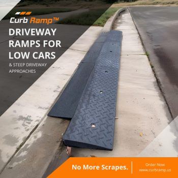 Driveway ramps installed on a steep curb to protect low cars from scraping