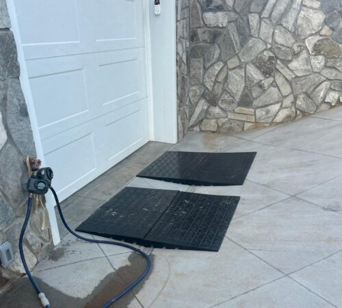 Garage Entry Ramp for Steep Driveway Lip – Prevent Scraping Over French Drain Garage threshold ramp for steep driveway lip and French drain transition preventing car scraping