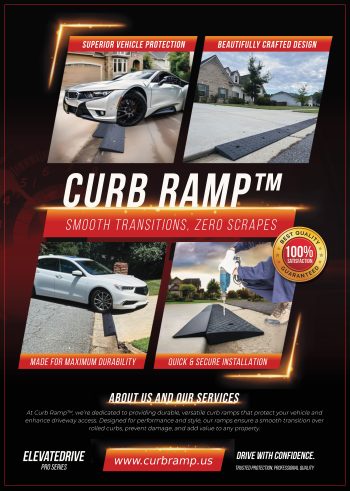 Curb Ramp for smooth vehicle transitions over driveway curbs with durable design and easy installation for low-clearance vehicles.