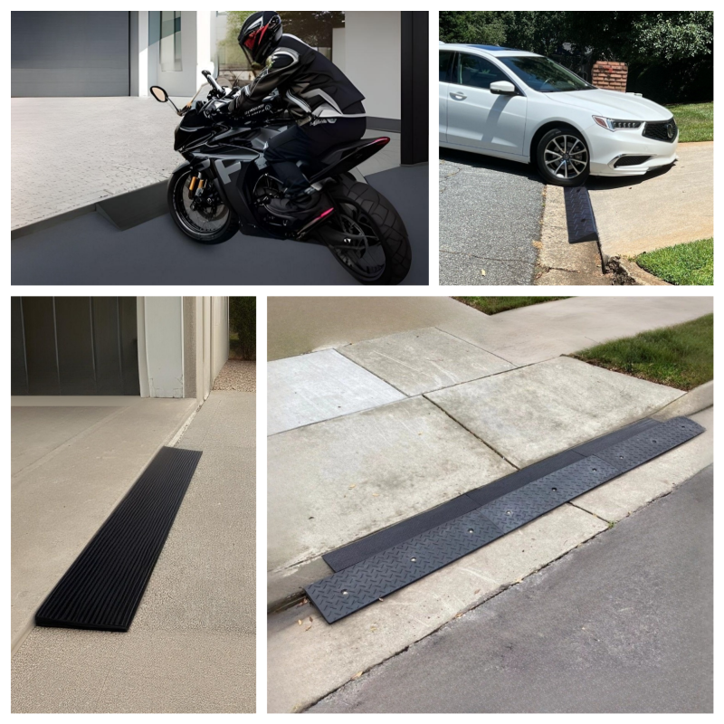 Driveway ramp used to prevent vehicle scraping on curb edges.