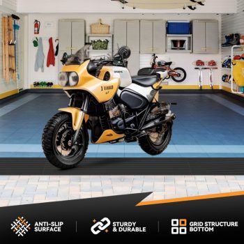 Durable rubber ramp providing a seamless garage entry solution for motorcycles and small vehicles.