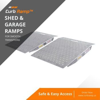 Pair of aluminum shed and garage ramps for safe and easy access.