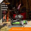 Heavy-duty shed and garage ramp providing easy lawn mower access.