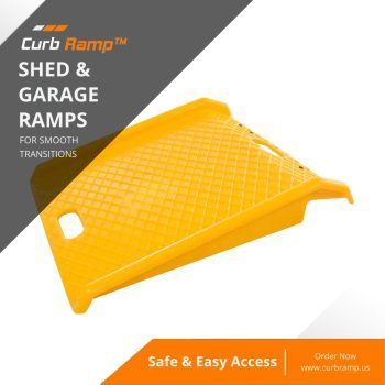 Durable yellow ramp for sheds and garages.