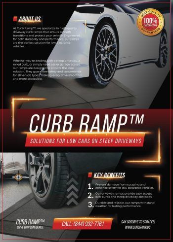 QuickLift driveway curb ramp for low-clearance cars on steep driveways, preventing scraping.