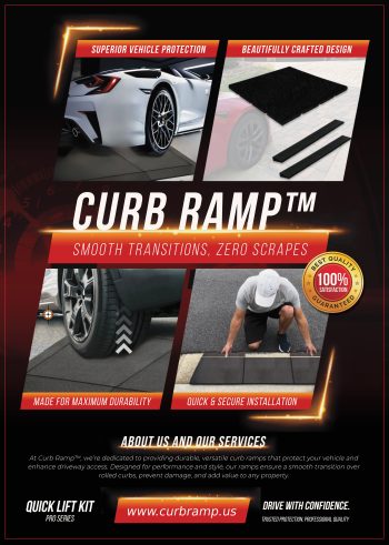 Quick Lift Kit Curb Ramp providing fast, easy installation for lifting low-clearance vehicles over curbs and lips, preventing scraping.