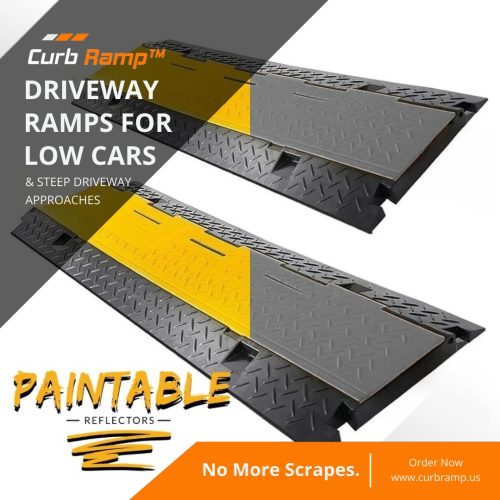 Durable driveway ramps with paintable reflectors for low-clearance cars