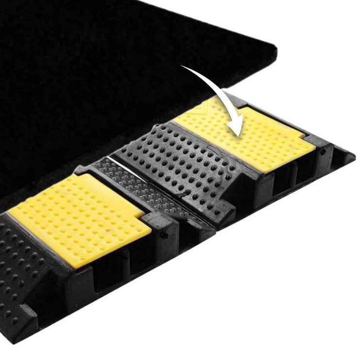 Illustration showing a modular ramp segment with a board overlay, designed for enhanced car clearance.