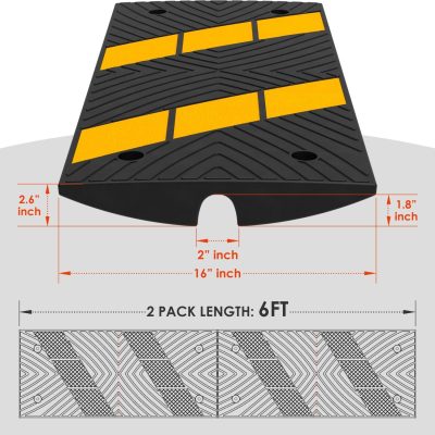 Non-slip rubber driveway ramp designed for cars and trucks to prevent scraping.