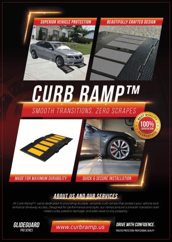 GlideGuard Ramp for smooth transitions over mid-driveway ridges, steep drop-offs, and garage entry thresholds, preventing vehicle scraping.