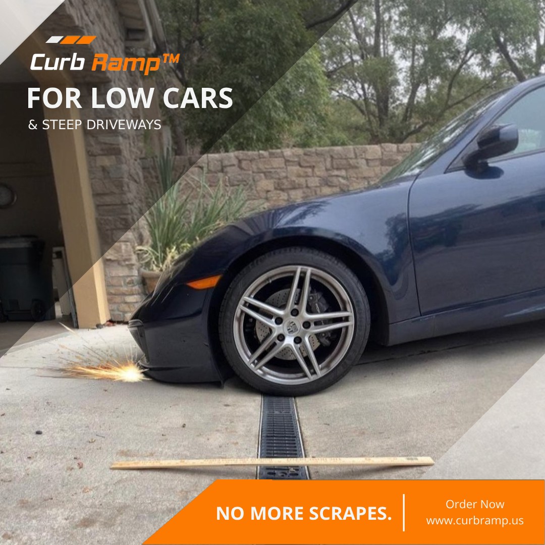 low-car-steep-driveway-french-drain-garage-entry-front-end-scraping-before-ramp