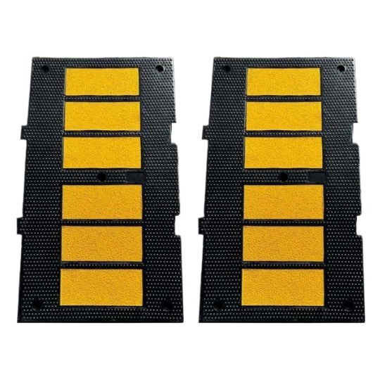 Pair of modular rubber driveway ramps for steep or rounded curb entries preventing scraping for low clearance cars