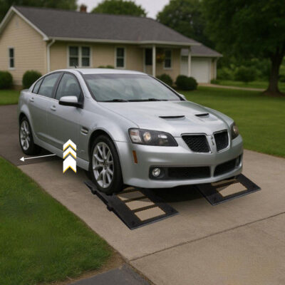 Driveway curb ramps preventing car scraping on steep driveway incline