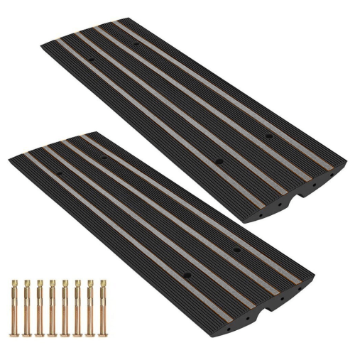 Two-piece rubber driveway curb ramp set