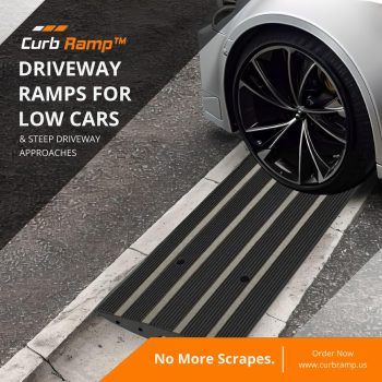 Car ramp for street gutter and driveway entry to prevent low car scraping and damage