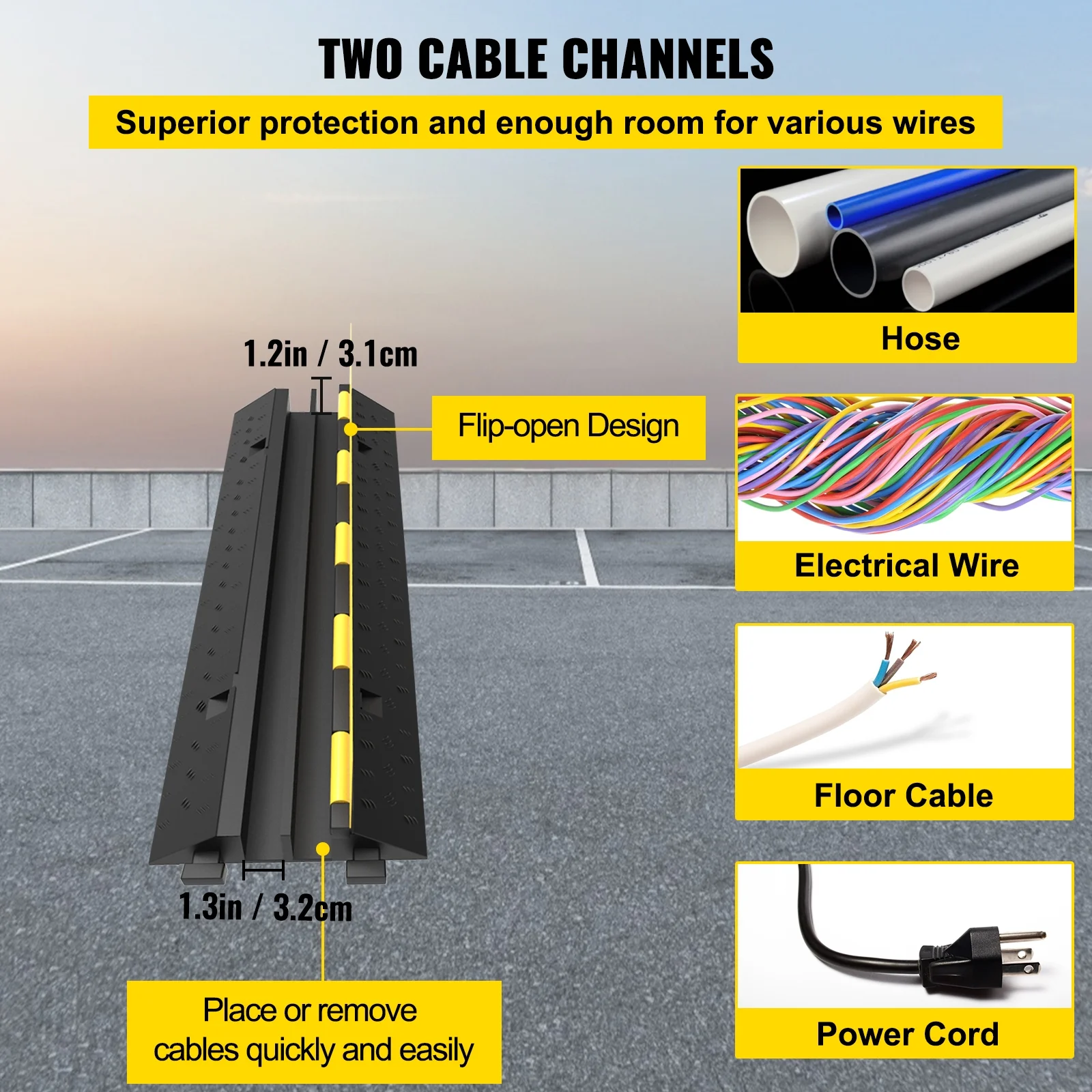 Golf cart ramp with two cable channels for cart barns, cable management, and speed hump.