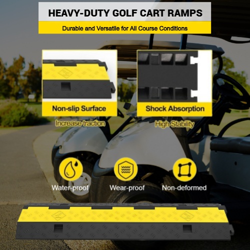 Multipurpose heavy-duty golf cart ramps with non-slip surface and shock absorption features for enhanced traction and stability.