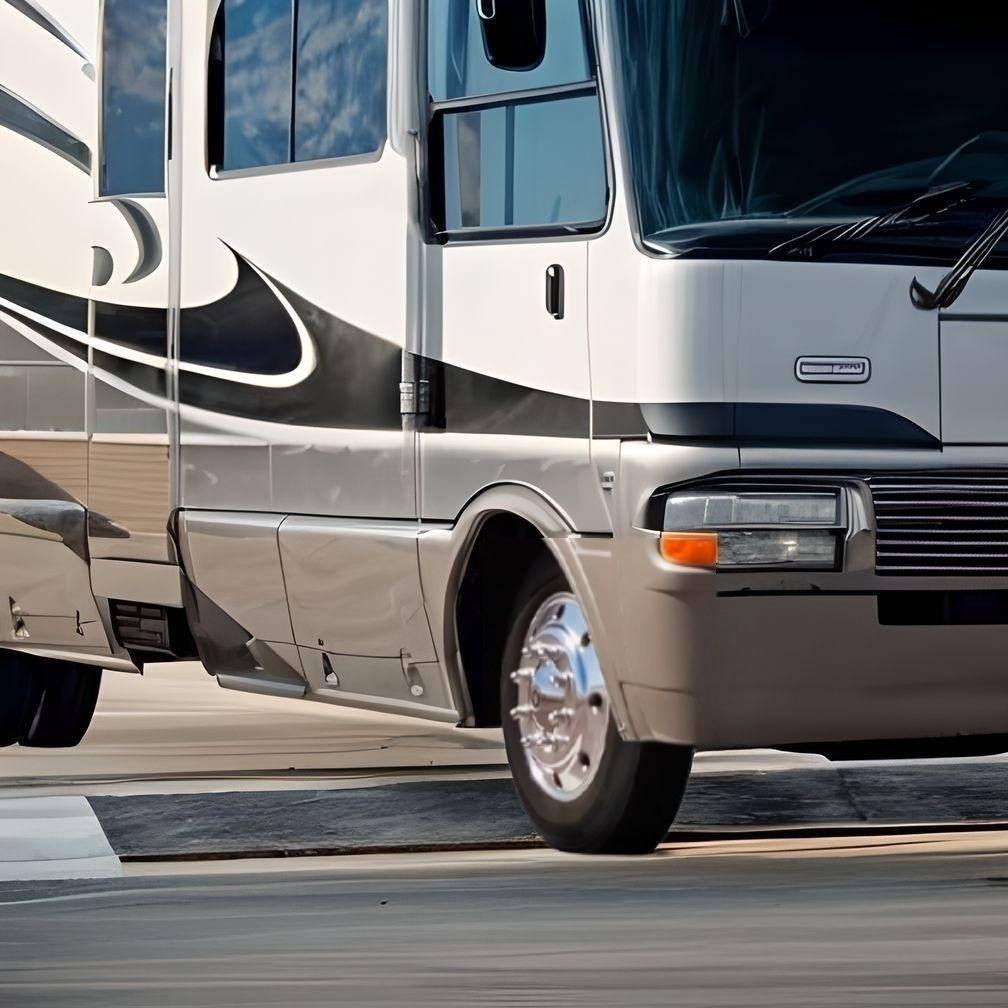 Motorhome crossing a driveway gutter ramp for a smooth entry