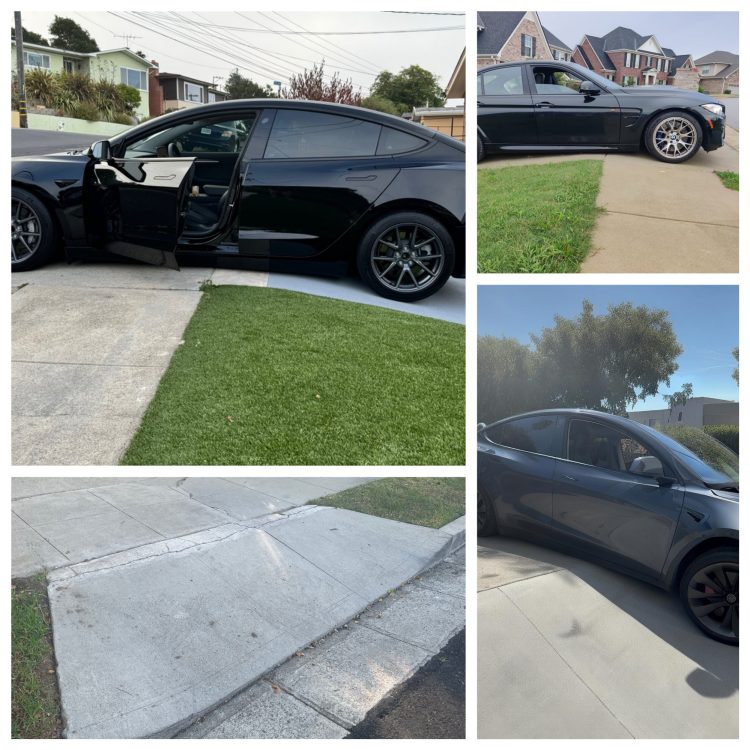 Collage showing various vehicles facing challenges with steep driveways and high curbs, demonstrating effective solutions to prevent bottoming out and undercarriage damage.