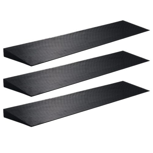 Set of black garage threshold ramps for driveway lips and unique entries, designed to complement other ramp setups and provide smooth transitions.