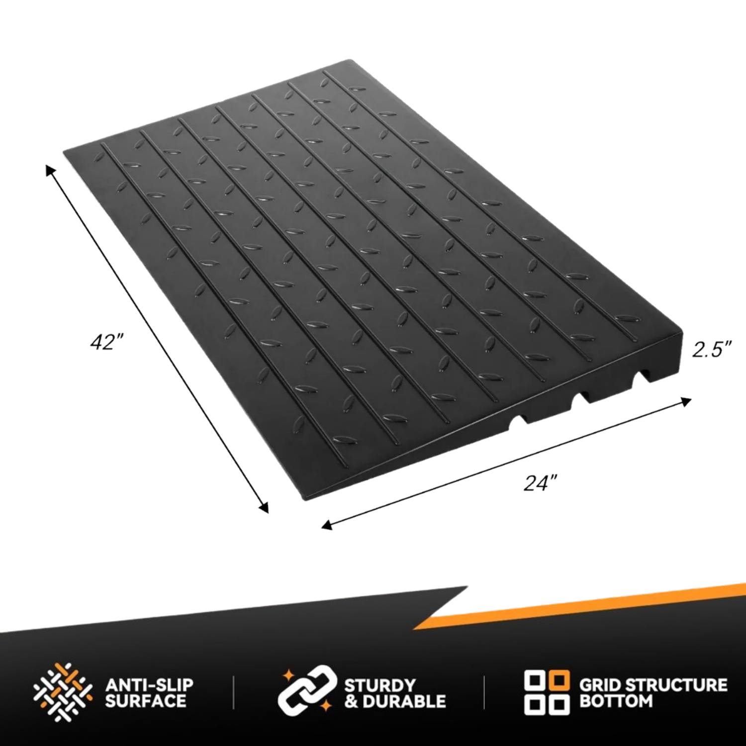 2.5" Heavy-Duty Driveway Ramp for Vehicles & Equipment Durable 2.5-inch rubber driveway ramp for smooth car and equipment access.