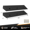 Black rubber driveway ramp with a 2-inch height, measuring 38.5 inches long and 10 inches wide, featuring a textured anti-slip surface and pre-drilled mounting holes.