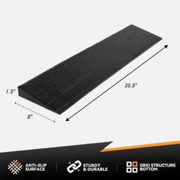 Rubber threshold ramp for smooth vehicle entry over small garage lips and door transitions.