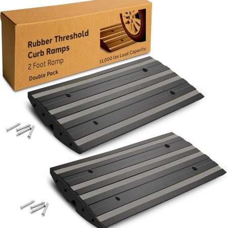 2-foot rubber threshold curb ramps, double pack with 11,000 lbs load capacity, perfect for low-clearance vehicles.