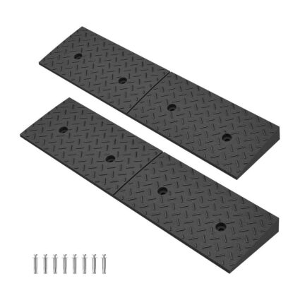 Modular rubber threshold ramps with mounting hardware for garage and driveway lips