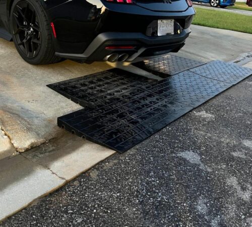 Steep Driveway Entry Ramp for Low Car Clearance – Scraping Prevention Solution Steep driveway threshold ramp for low car clearance preventing bumper scraping on barrier curb entry
