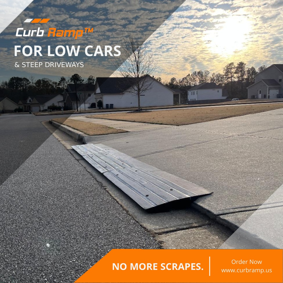 Curb Ramp installed at a steep driveway lip to help low cars transition from the street without scraping.