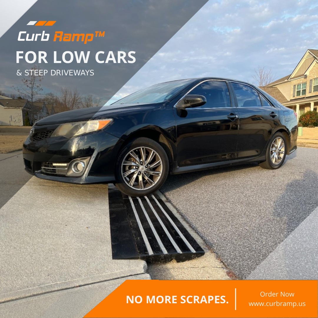 Curb Ramp driveway ramp preventing bottoming out for low cars at steep driveway entry.
